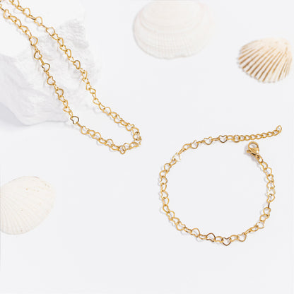 18K Gold PVD Stainless Steel Heart Chain Bracelet