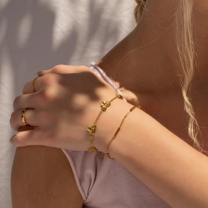 18K Gold PVD Stainless Steel Bow Station Bracelet