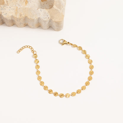18K Gold PVD Stainless Steel Sunburst Chain Bracelet