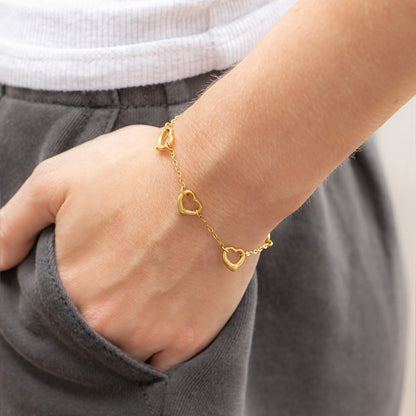 18K Gold PVD Stainless Steel Station Heart Bracelet