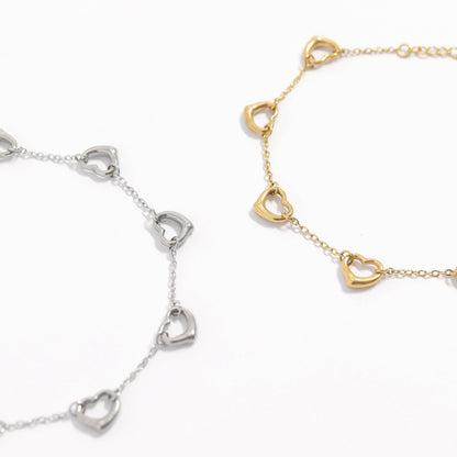 18K Gold PVD Stainless Steel Station Heart Bracelet