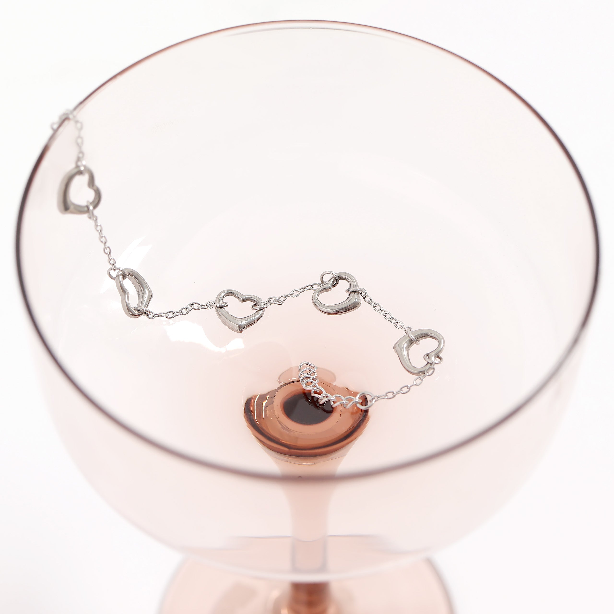 18K Gold PVD Stainless Steel Station Heart Bracelet