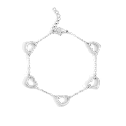18K Gold PVD Stainless Steel Station Heart Bracelet