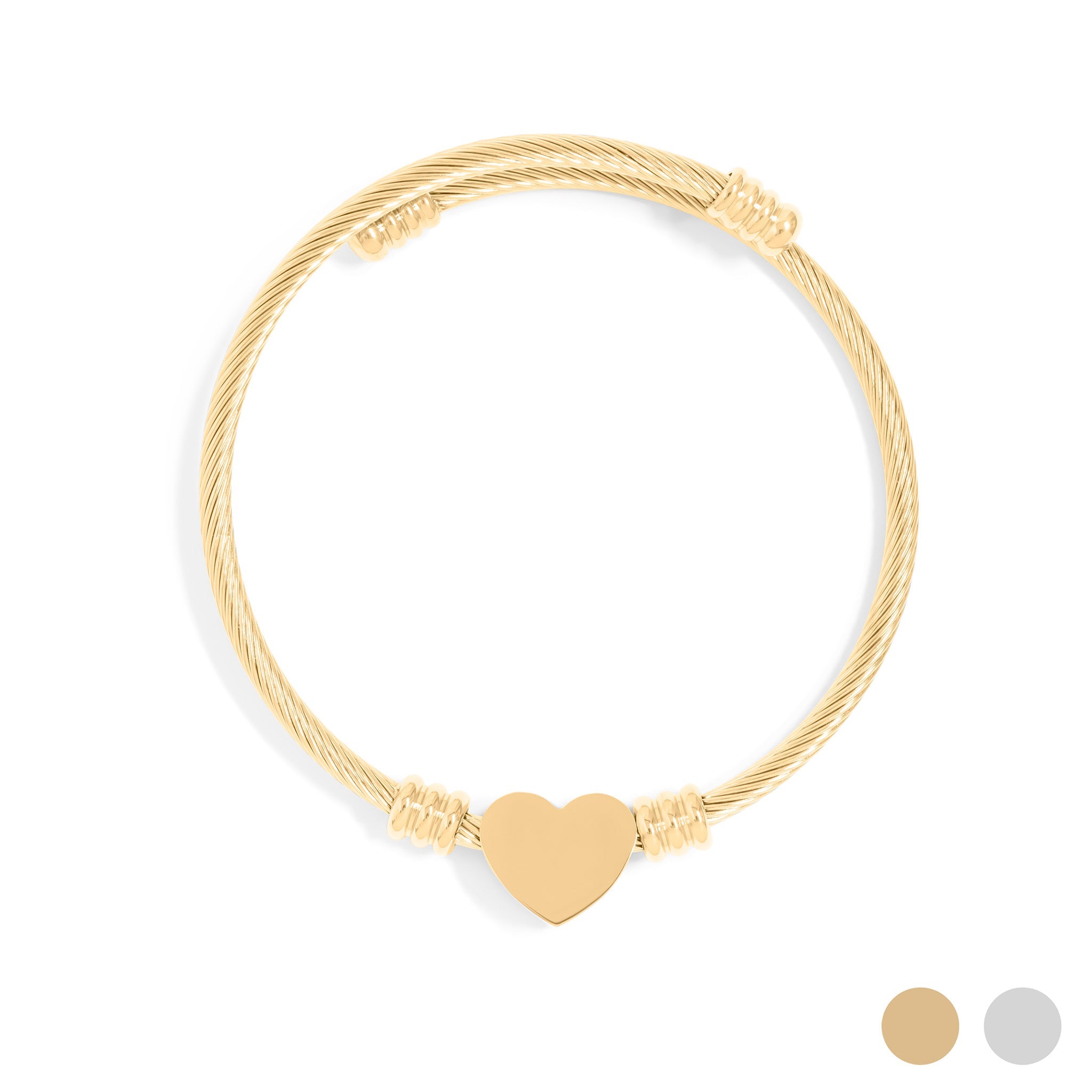 18K Gold PVD Stainless Steel Engraveable Heart Cuff Bracelet