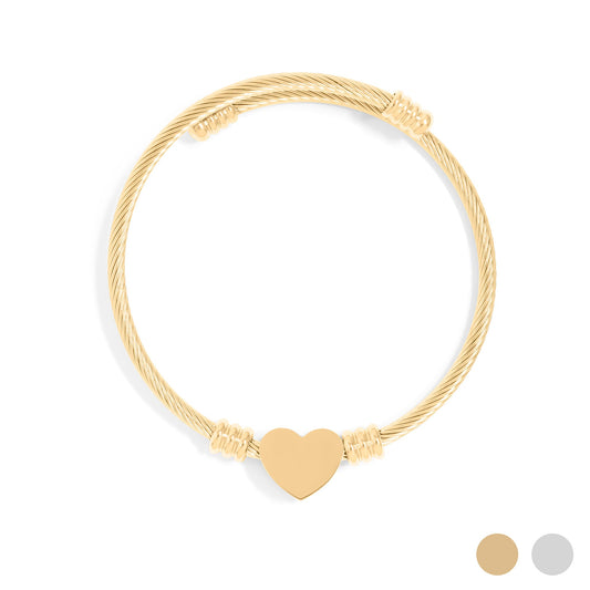 18K Gold PVD Stainless Steel Engraveable Heart Cuff Bracelet