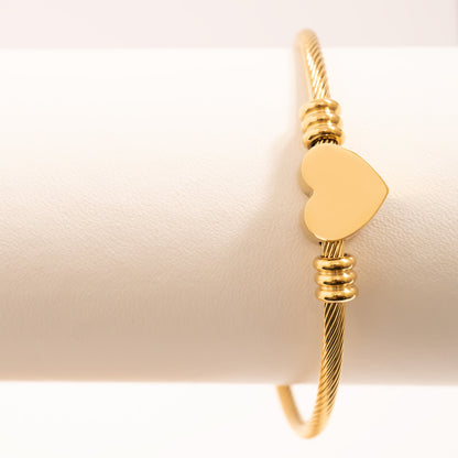 18K Gold PVD Stainless Steel Engraveable Heart Cuff Bracelet