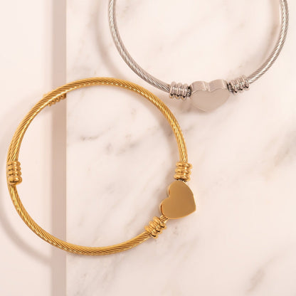 18K Gold PVD Stainless Steel Engraveable Heart Cuff Bracelet
