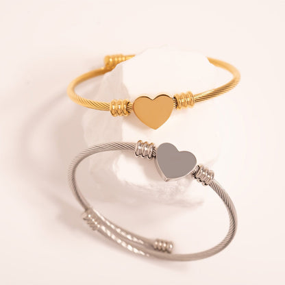 18K Gold PVD Stainless Steel Engraveable Heart Cuff Bracelet