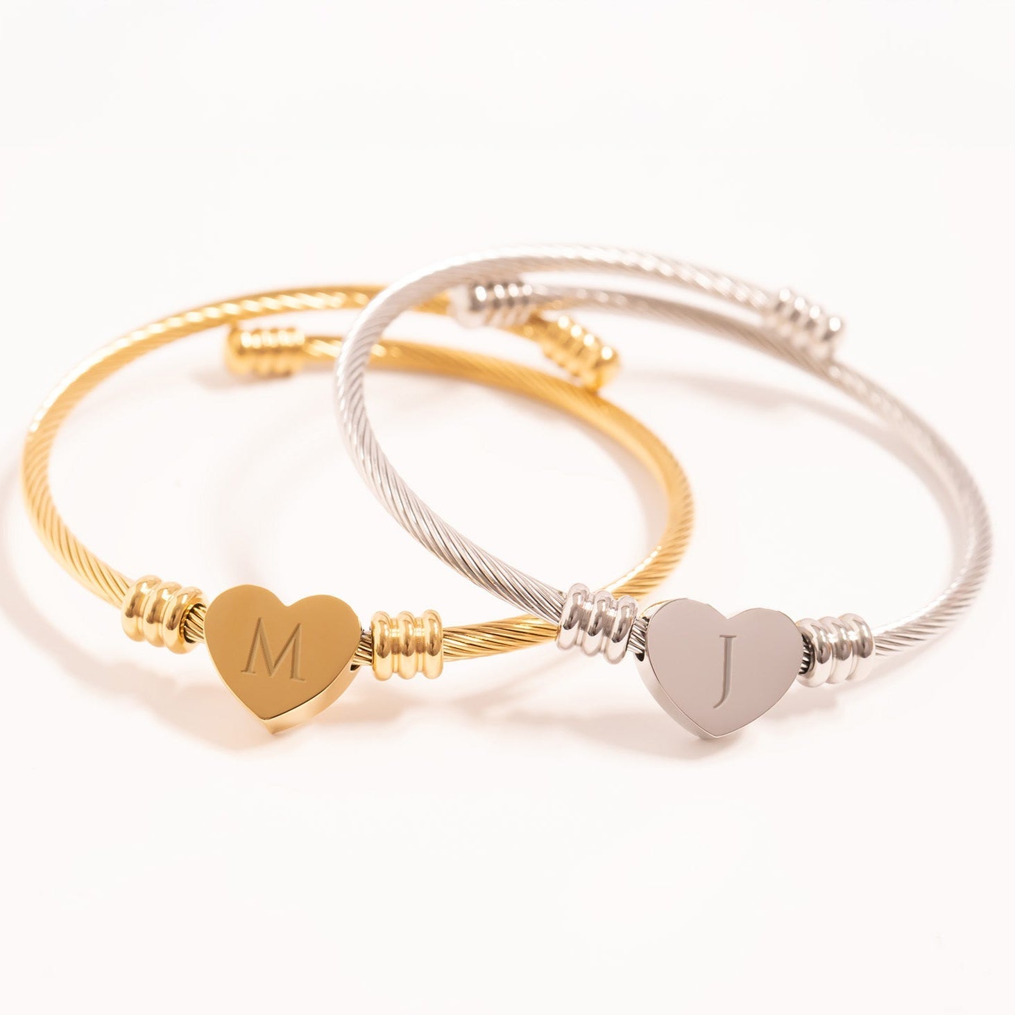 18K Gold PVD Stainless Steel Engraveable Heart Cuff Bracelet