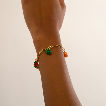 18K Gold PVD Stainless Steel Fruit Charm Bracelet