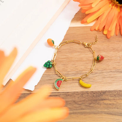 18K Gold PVD Stainless Steel Fruit Charm Bracelet
