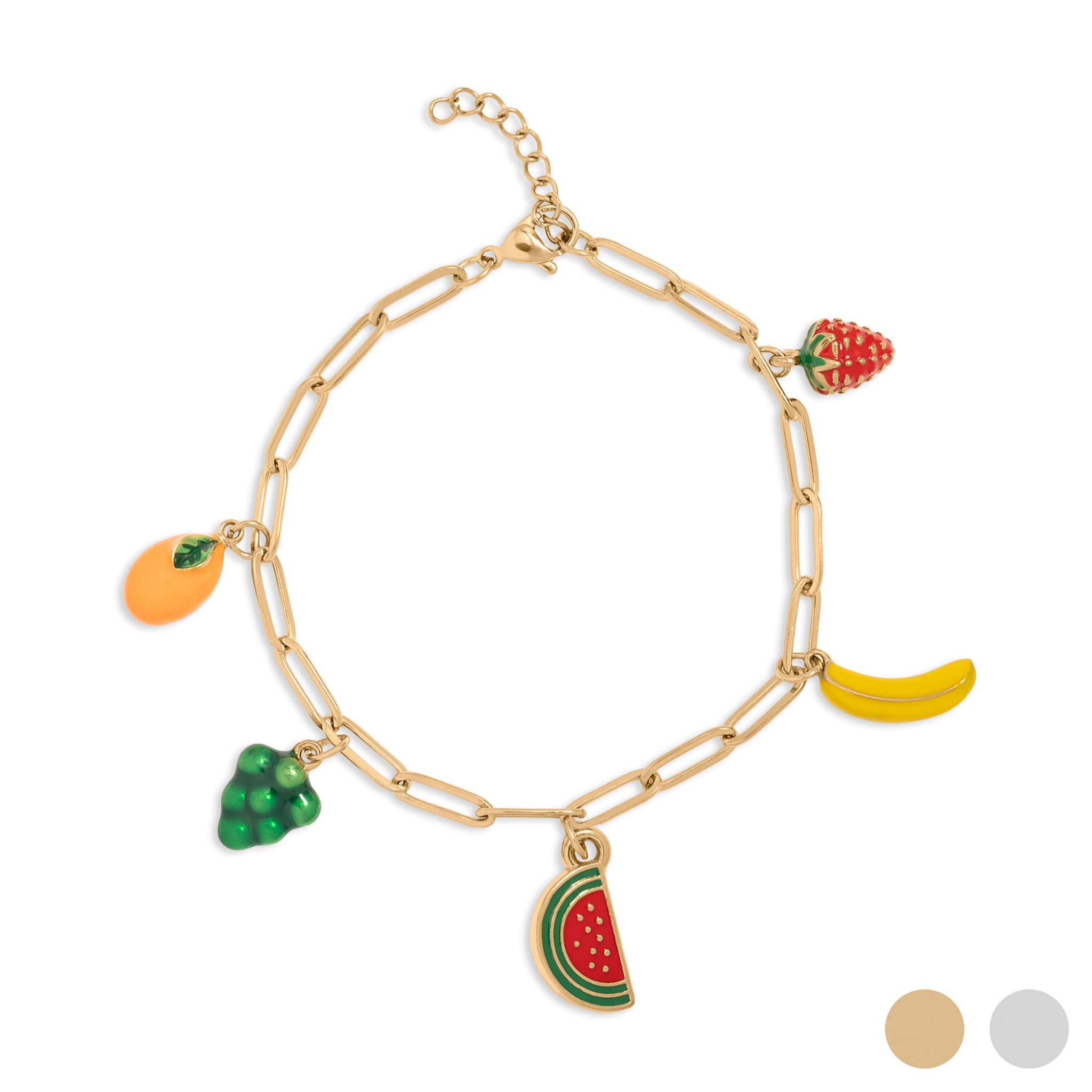 18K Gold PVD Stainless Steel Fruit Charm Bracelet