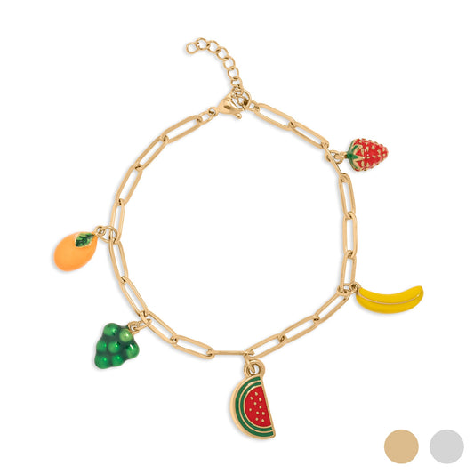 18K Gold PVD Stainless Steel Fruit Charm Bracelet