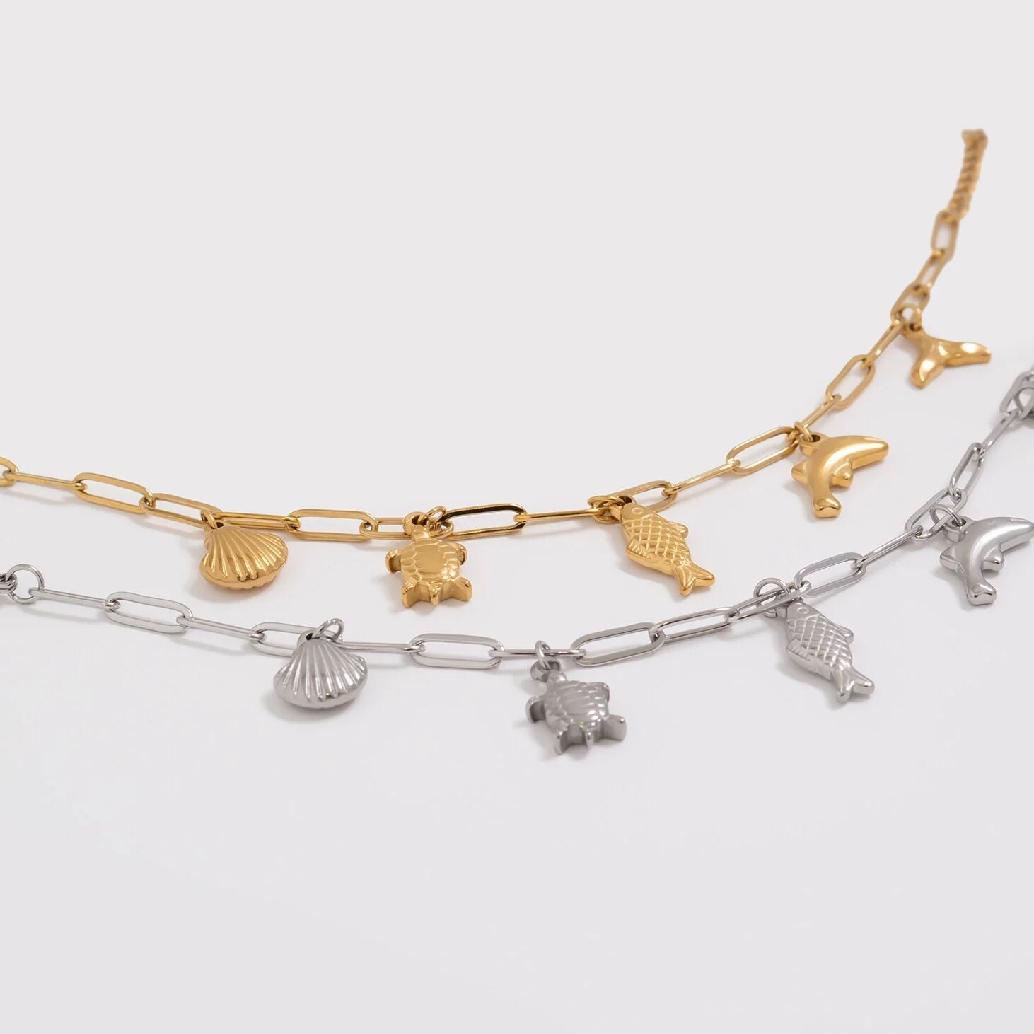 18K Gold PVD Stainless Steel Sea Vacation Charm Bracelet