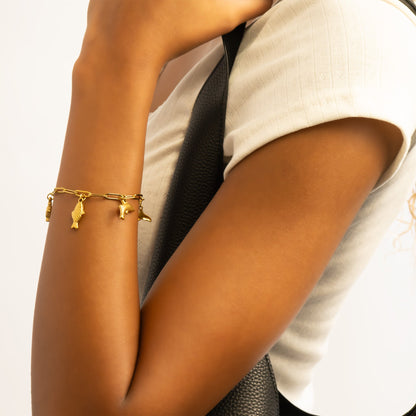 18K Gold PVD Stainless Steel Sea Vacation Charm Bracelet