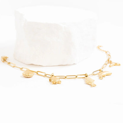 18K Gold PVD Stainless Steel Sea Vacation Charm Bracelet
