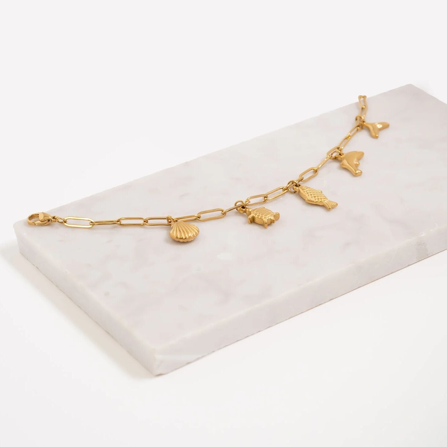 18K Gold PVD Stainless Steel Sea Vacation Charm Bracelet