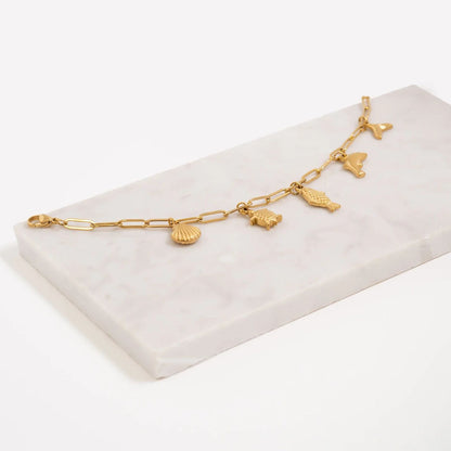 18K Gold PVD Stainless Steel Sea Vacation Charm Bracelet