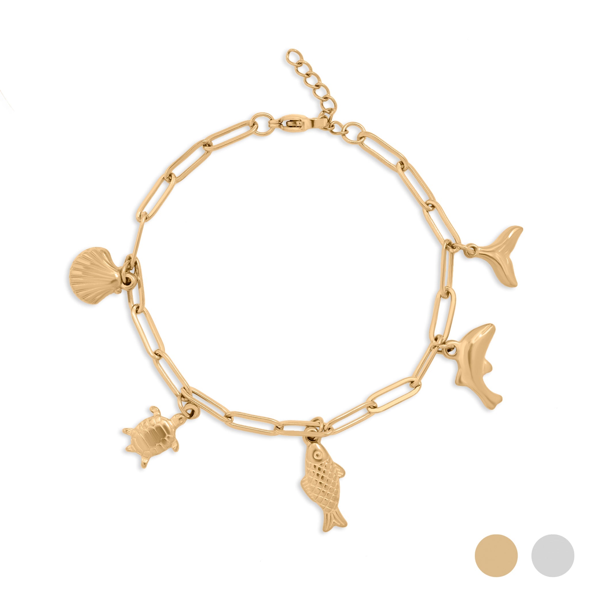 18K Gold PVD Stainless Steel Sea Vacation Charm Bracelet