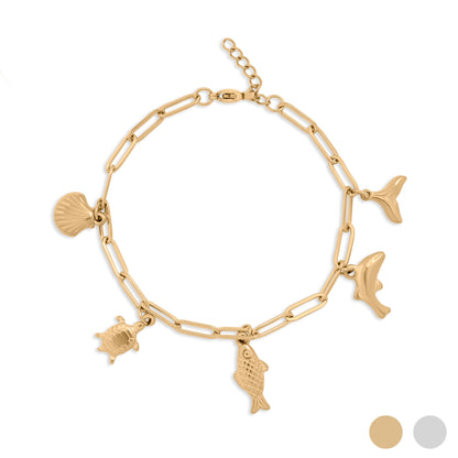 18K Gold PVD Stainless Steel Sea Vacation Charm Bracelet