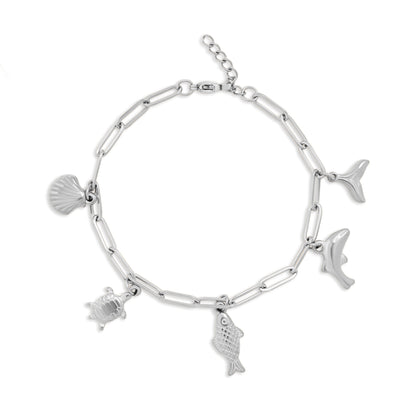 18K Gold PVD Stainless Steel Sea Vacation Charm Bracelet