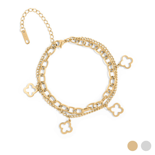 18K Gold PVD Stainless Steel Lucky Clover Charm Bracelet