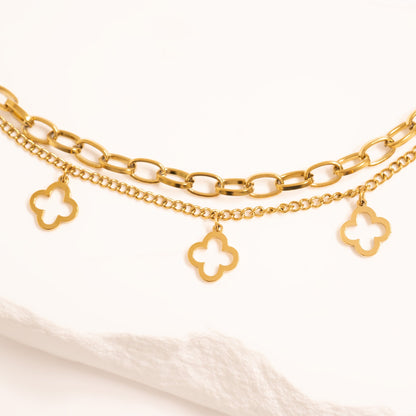 18K Gold PVD Stainless Steel Lucky Clover Charm Bracelet