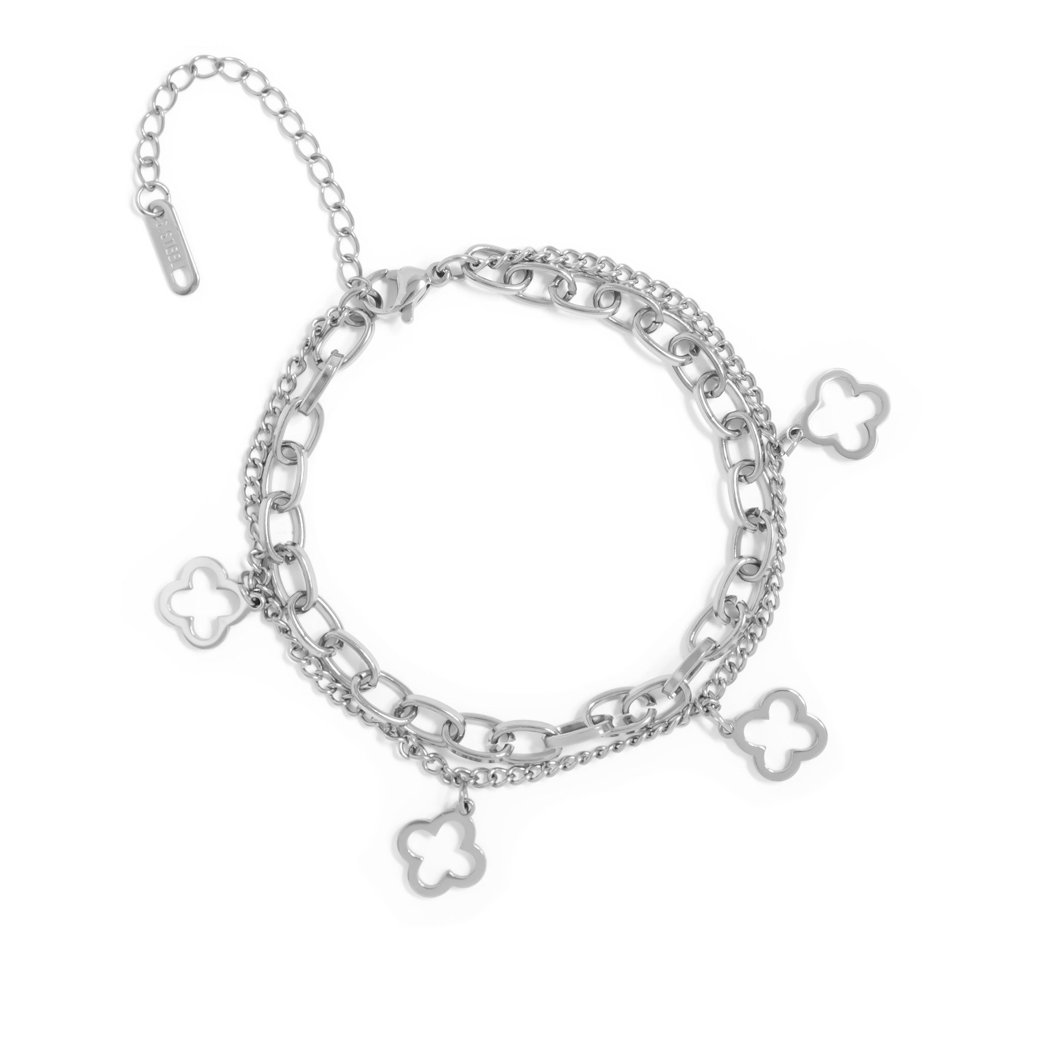 18K Gold PVD Stainless Steel Lucky Clover Charm Bracelet