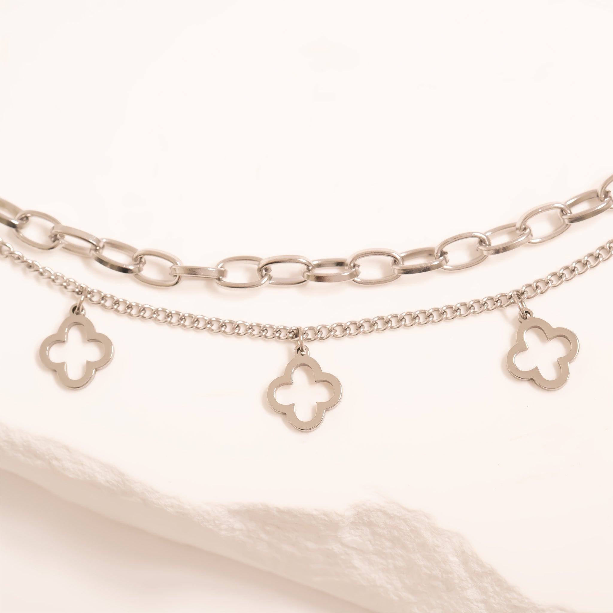 18K Gold PVD Stainless Steel Lucky Clover Charm Bracelet