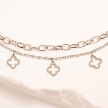 18K Gold PVD Stainless Steel Lucky Clover Charm Bracelet