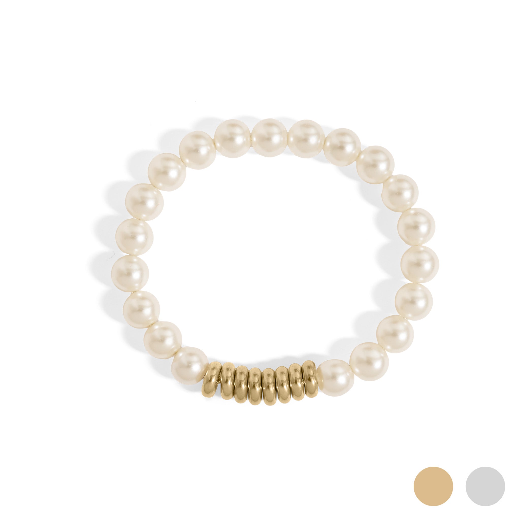 18K Gold PVD 8mm Kiska Glass Pearl Beaded Stretch Bracelet