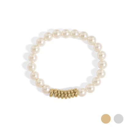 18K Gold PVD 8mm Kiska Glass Pearl Beaded Stretch Bracelet