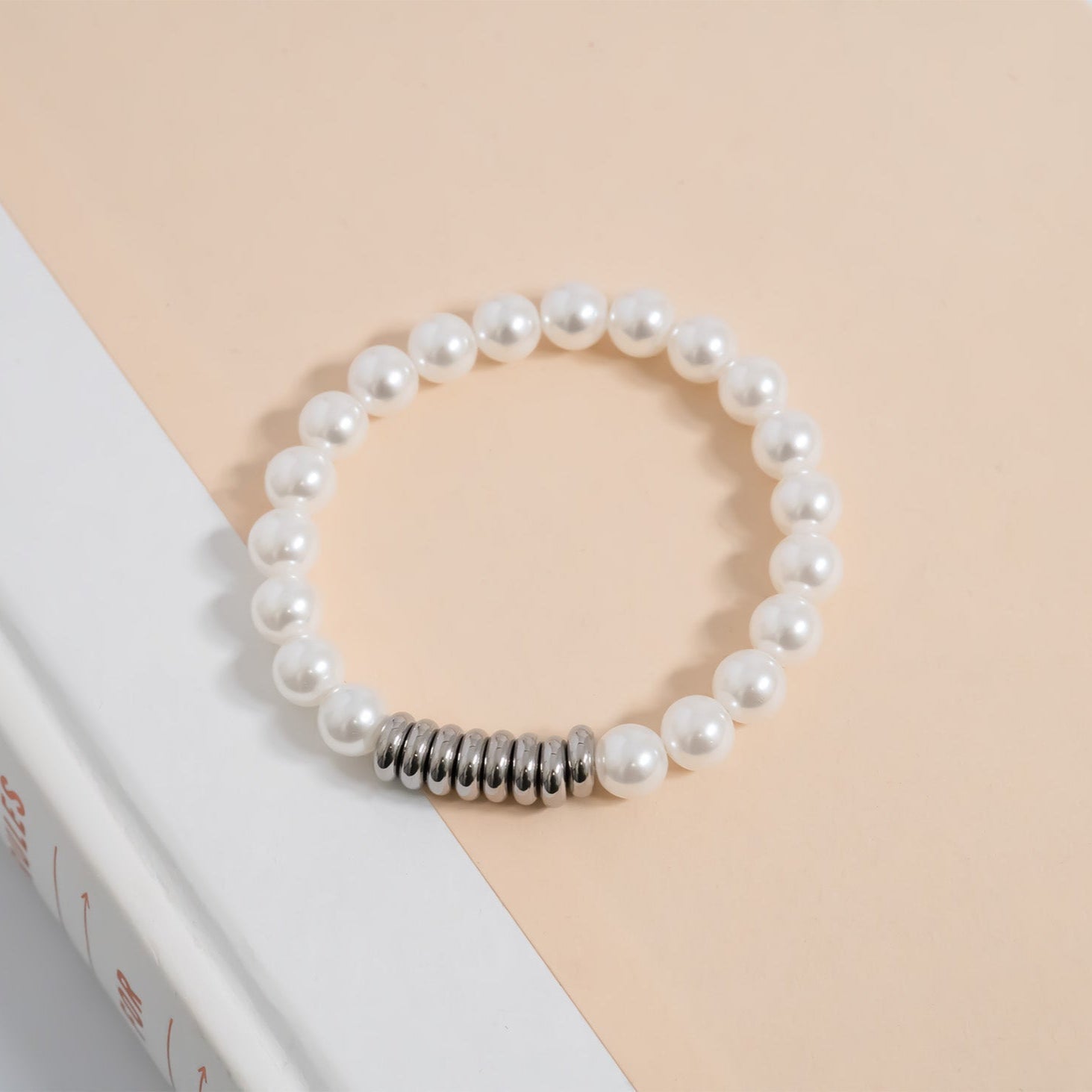 18K Gold PVD 8mm Kiska Glass Pearl Beaded Stretch Bracelet