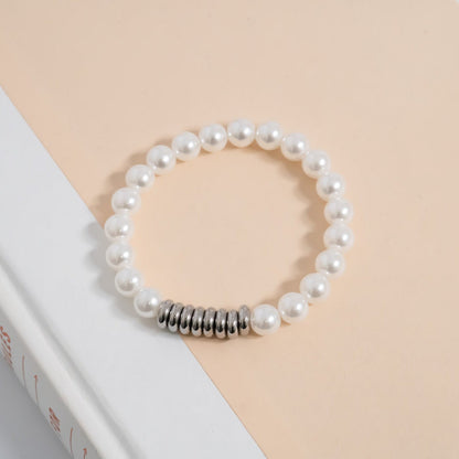 18K Gold PVD 8mm Kiska Glass Pearl Beaded Stretch Bracelet