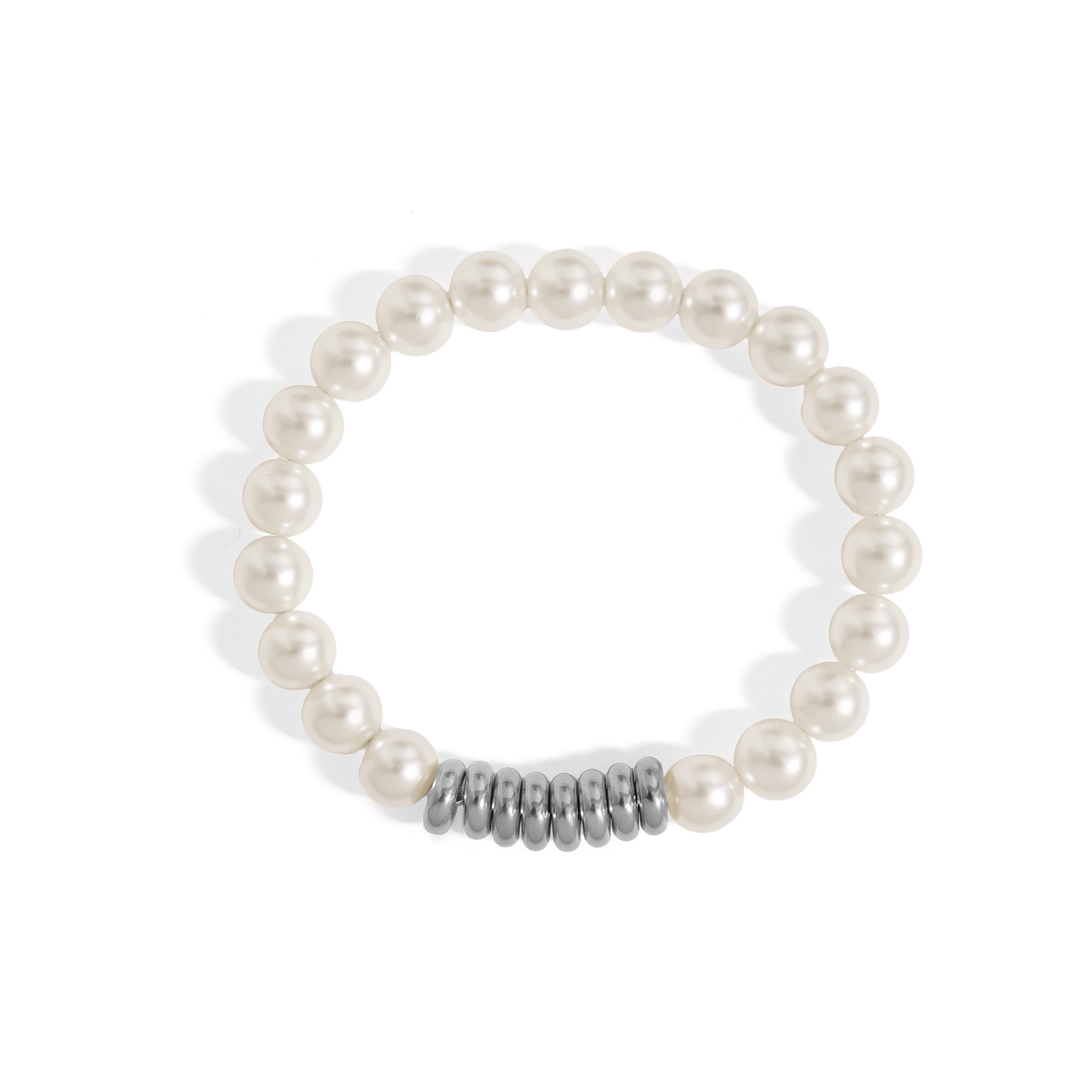 18K Gold PVD 8mm Kiska Glass Pearl Beaded Stretch Bracelet