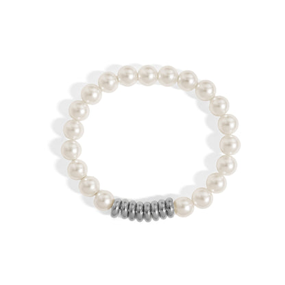 18K Gold PVD 8mm Kiska Glass Pearl Beaded Stretch Bracelet