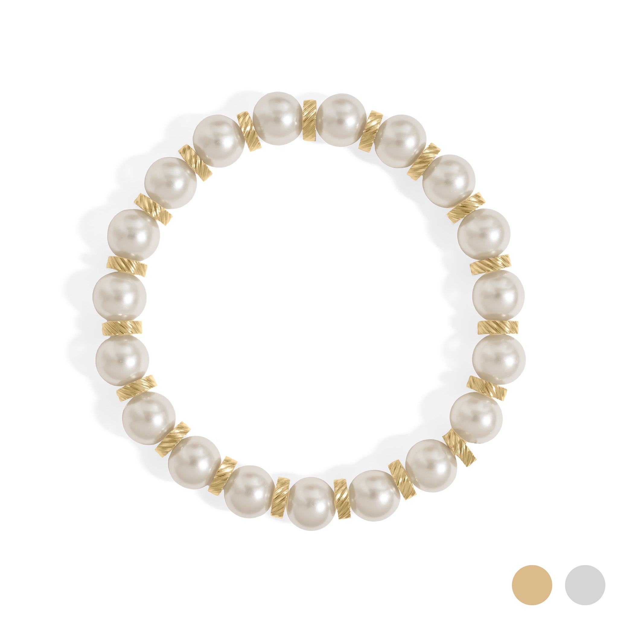 18K Gold PVD 8mm Kiska Glass Pearl Beaded Stretch Bracelet