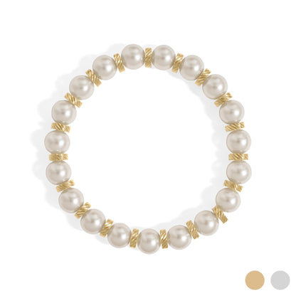 18K Gold PVD 8mm Kiska Glass Pearl Beaded Stretch Bracelet