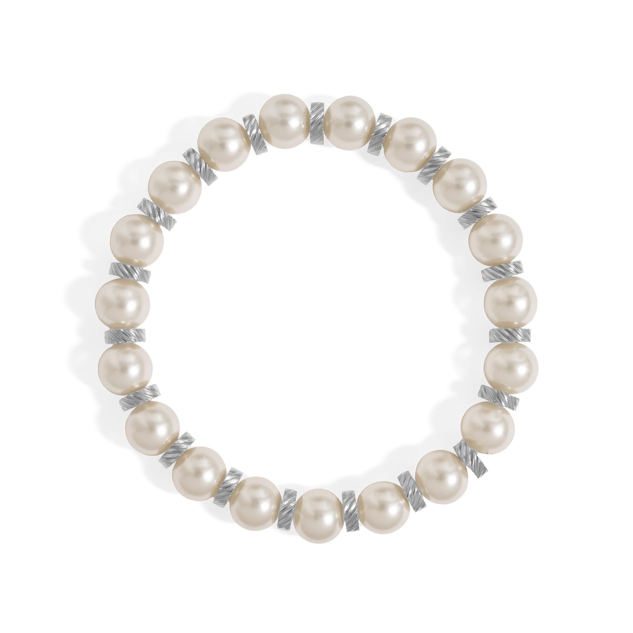 18K Gold PVD 8mm Kiska Glass Pearl Beaded Stretch Bracelet
