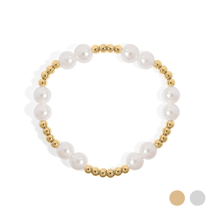 18K Gold PVD 8mm Kiska Glass Pearl Beaded Stretch Bracelet