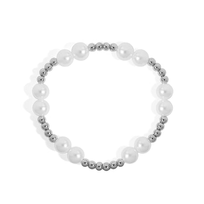 18K Gold PVD 8mm Kiska Glass Pearl Beaded Stretch Bracelet