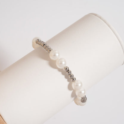 18K Gold PVD 8mm Kiska Glass Pearl Beaded Stretch Bracelet