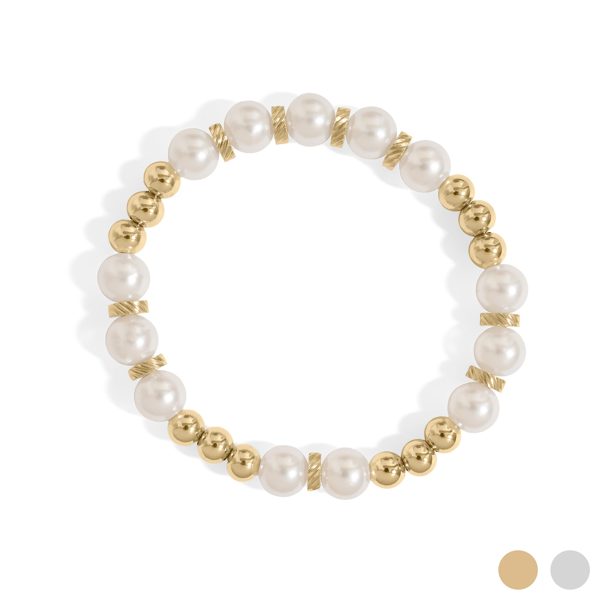 18K Gold PVD 8mm Kiska Glass Pearl Beaded Stretch Bracelet