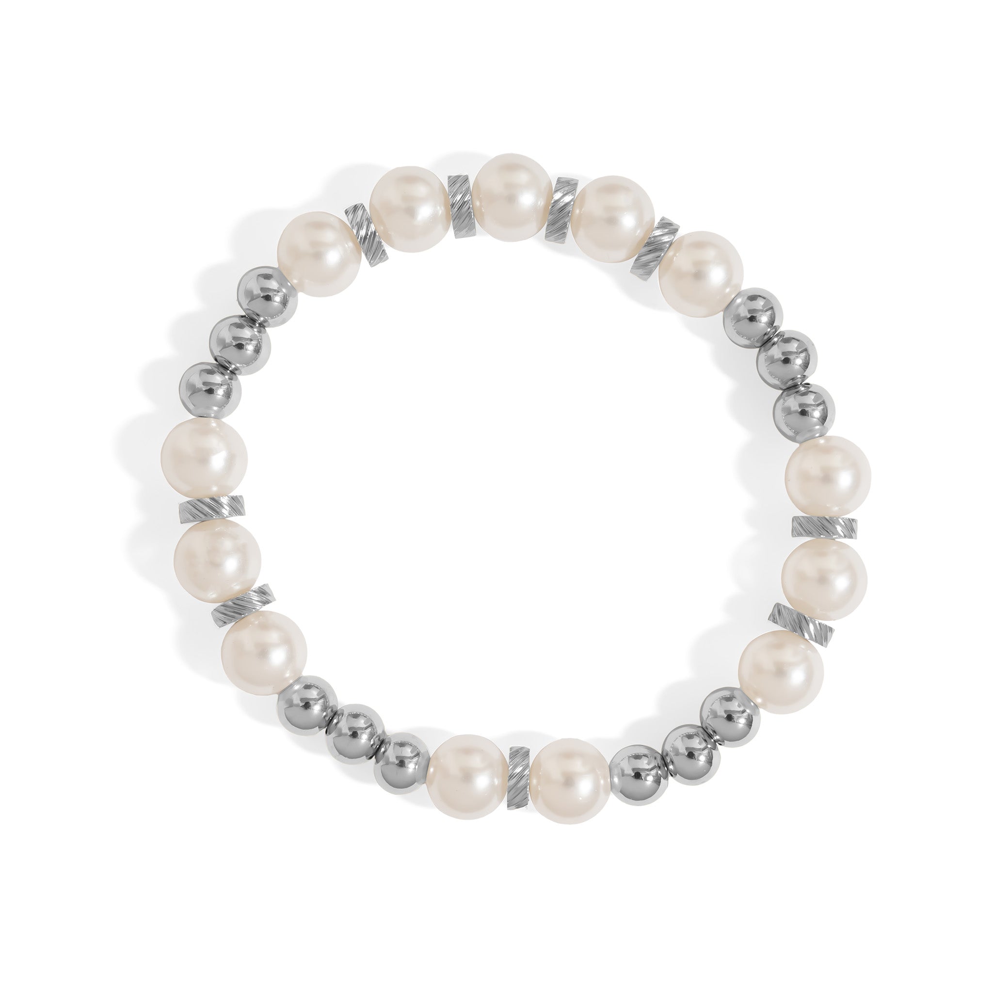 18K Gold PVD 8mm Kiska Glass Pearl Beaded Stretch Bracelet