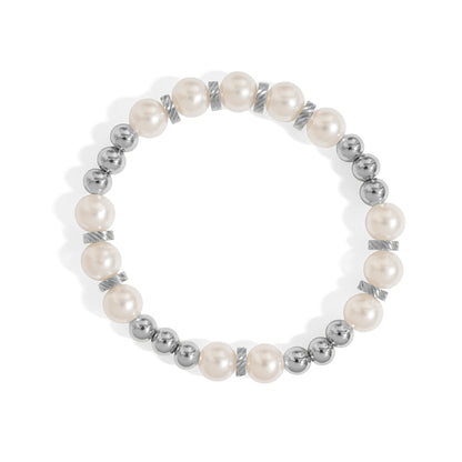 18K Gold PVD 8mm Kiska Glass Pearl Beaded Stretch Bracelet