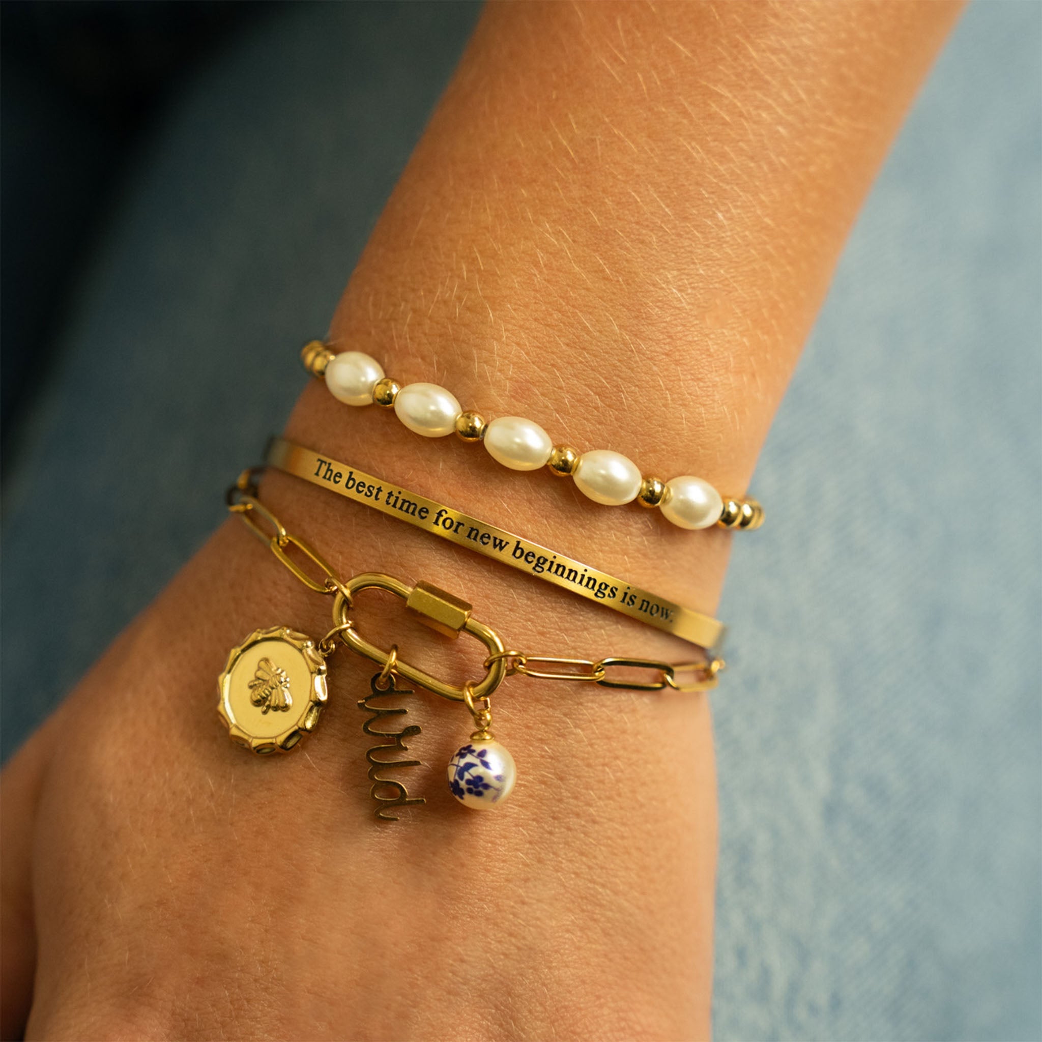 18K Gold PVD Best time for new beginnings Engraved Bracelet