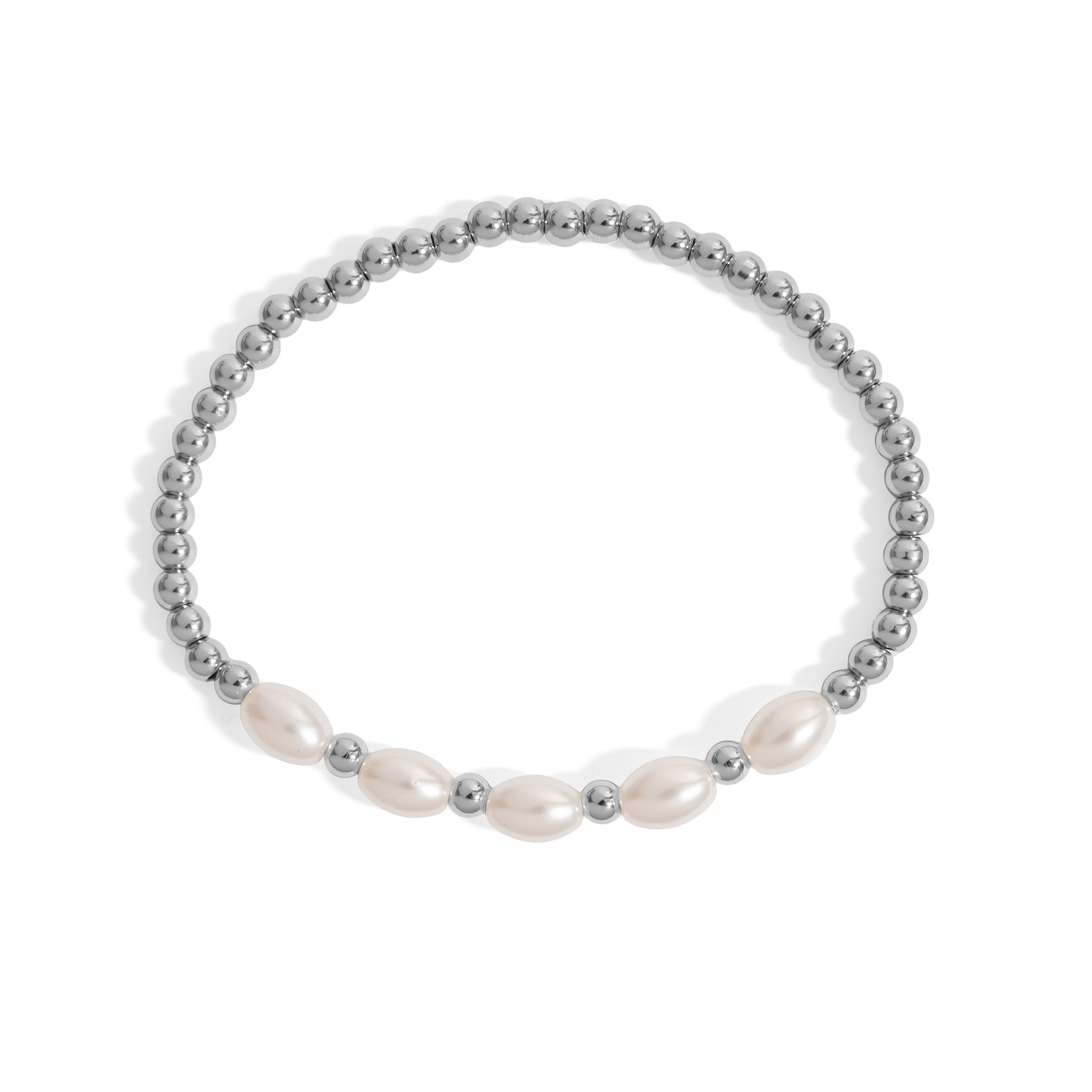 18K Gold PVD 8mm Kiska Glass Pearl Beaded Stretch Bracelet