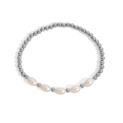 18K Gold PVD 8mm Kiska Glass Pearl Beaded Stretch Bracelet
