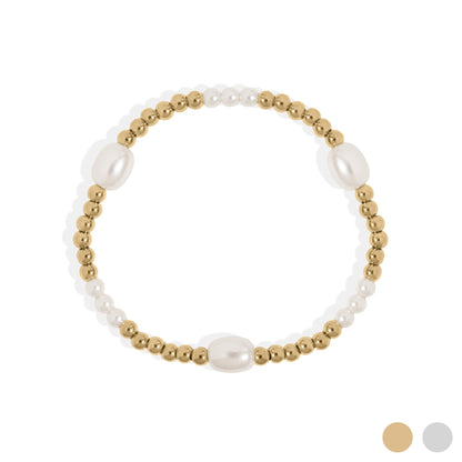 18K Gold PVD 8mm Kiska Glass Pearl Beaded Stretch Bracelet
