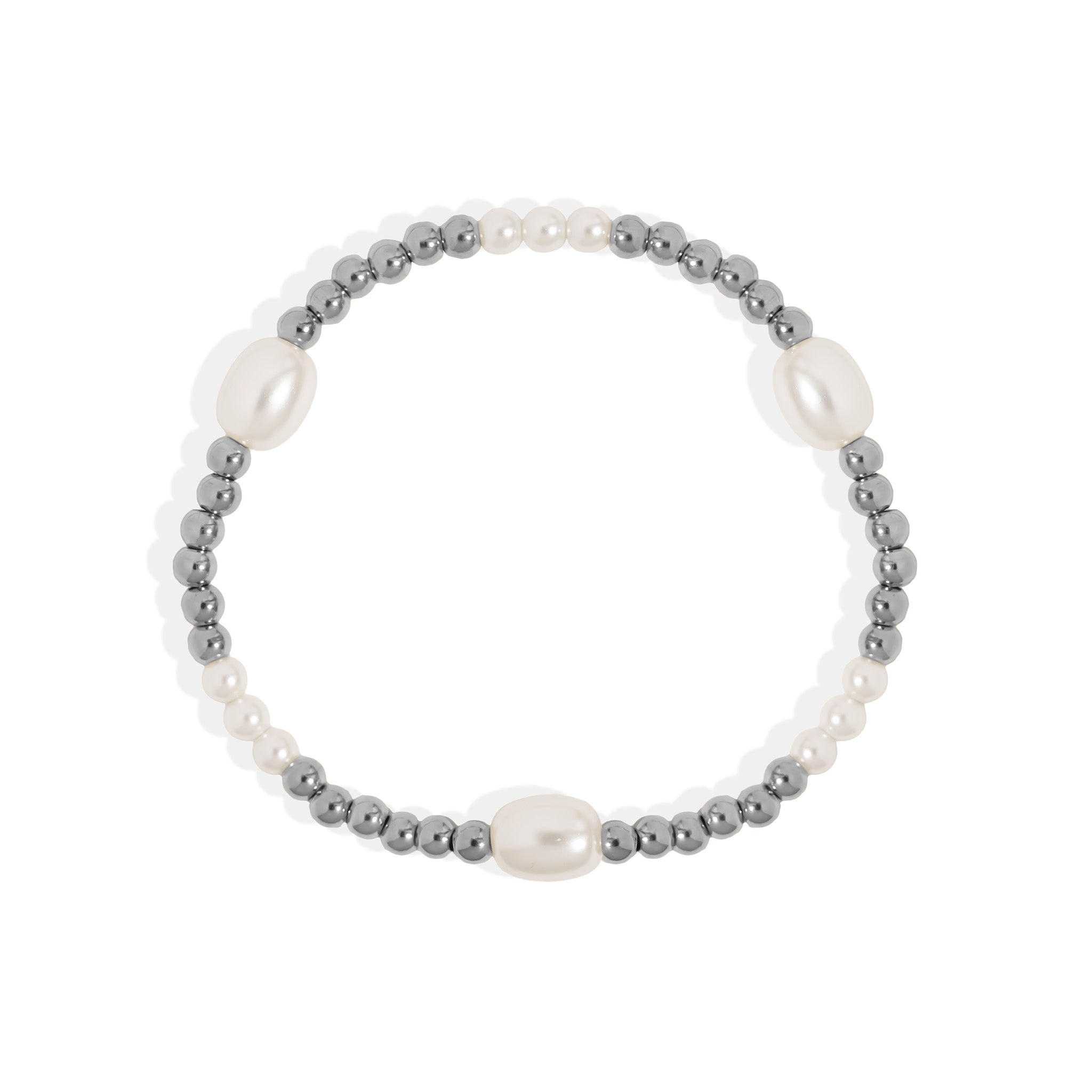18K Gold PVD 8mm Kiska Glass Pearl Beaded Stretch Bracelet